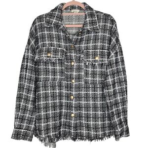 143 Story Black and White Tweed Gold Button Shacket